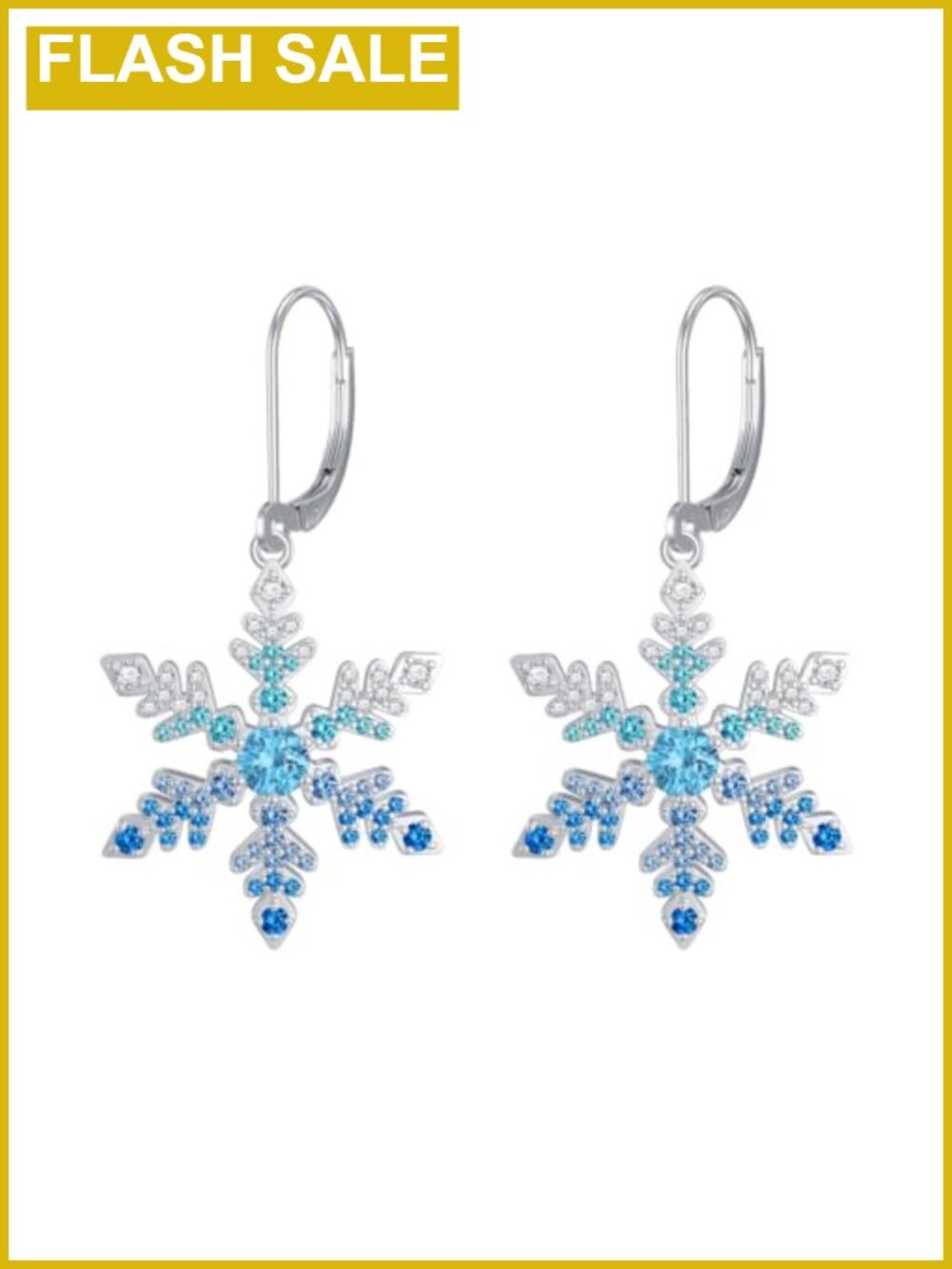 18K White Gold Plated Snowflake Dangle Earrings Cubic Zirconia Leverback